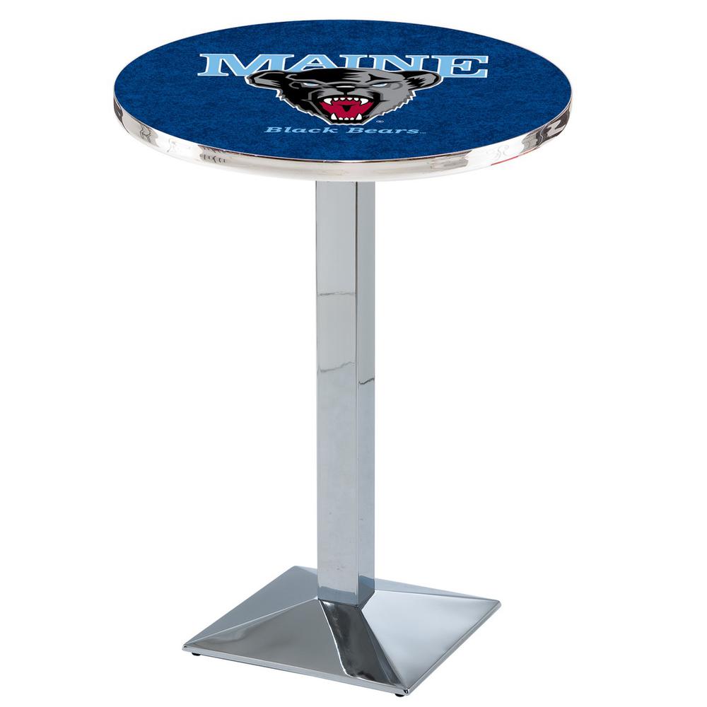 L217 University of Maine 36" Tall - 36" Top Pub Table with Chrome Finish. Picture 1