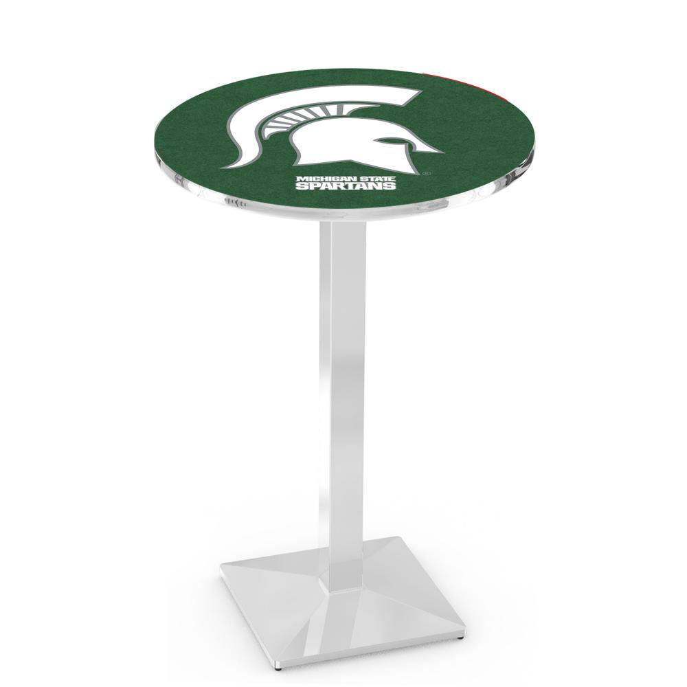 L217 Michigan State University 36" Tall - 36" Top Pub Table with Chrome Finish. Picture 1