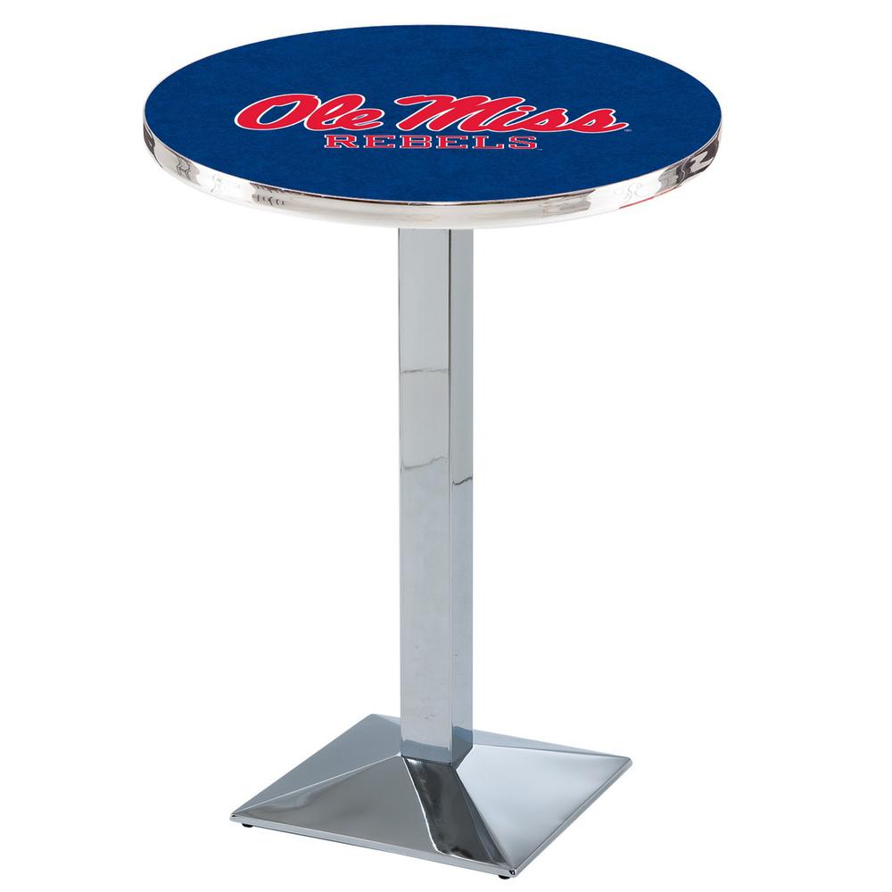 L217 University of Mississippi 36' Tall - 36' Top Pub Table w/ Chrome Finish. Picture 1
