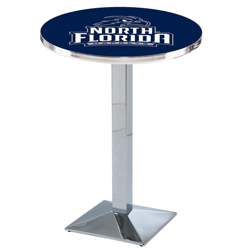 L217 University of North Florida 36' Tall - 36' Top Pub Table w/ Chrome Finish. Picture 1