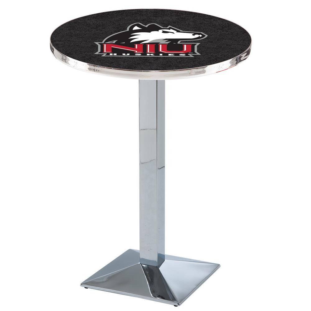L217 University of Northern Illinois 36" Tall - 36" Top Pub Table with Chrome Finish. Picture 1