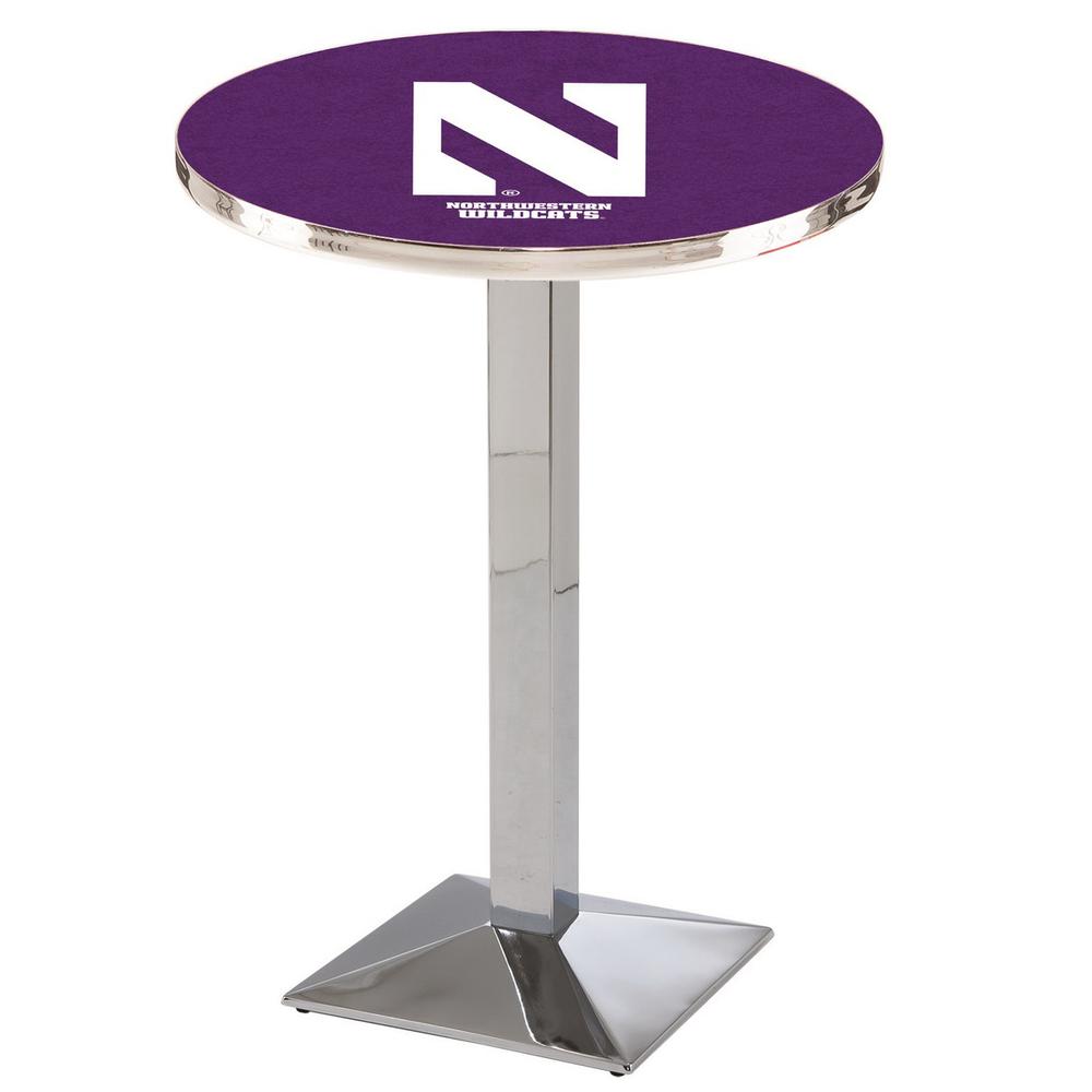 L217 Northwestern University 36" Tall - 36" Top Pub Table with Chrome Finish. Picture 1