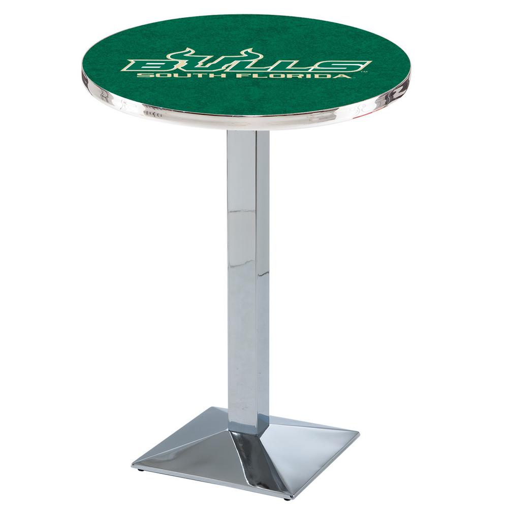 L217 University of South Florida 36" Tall - 36" Top Pub Table with Chrome Finish. Picture 1