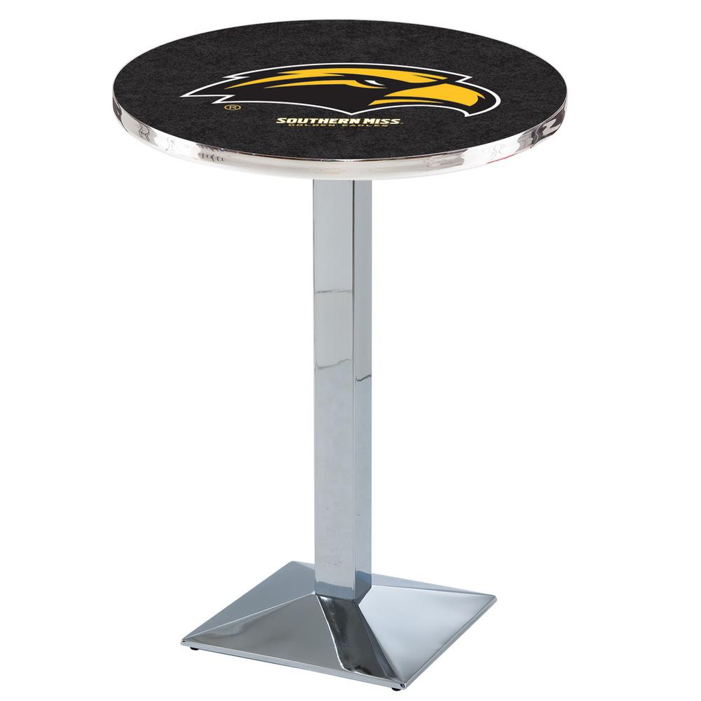 L217 University of Southern Mississippi 36" Tall - 36" Top Pub Table with Chrome Finish. Picture 1