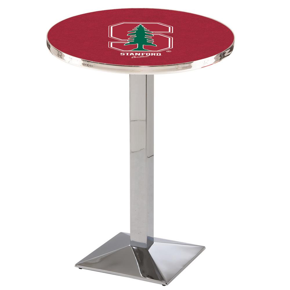 L217 Stanford University 36' Tall - 36' Top Pub Table w/ Chrome Finish. Picture 1