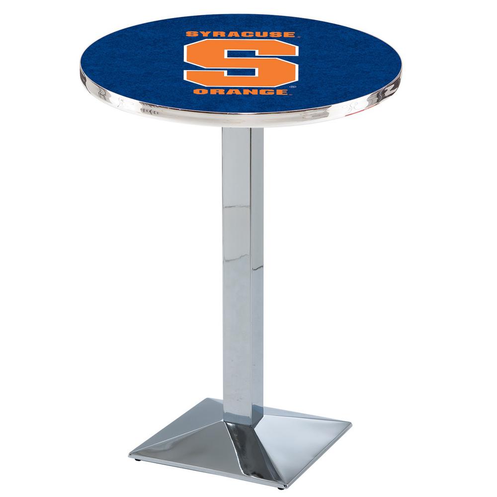 L217 Syracuse University 36" Tall - 36" Top Pub Table with Chrome Finish. Picture 1