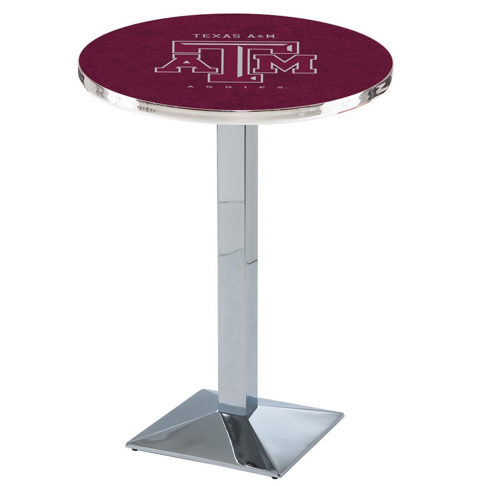 L217 Texas A&M 36" Tall - 36" Top Pub Table with Chrome Finish. Picture 1