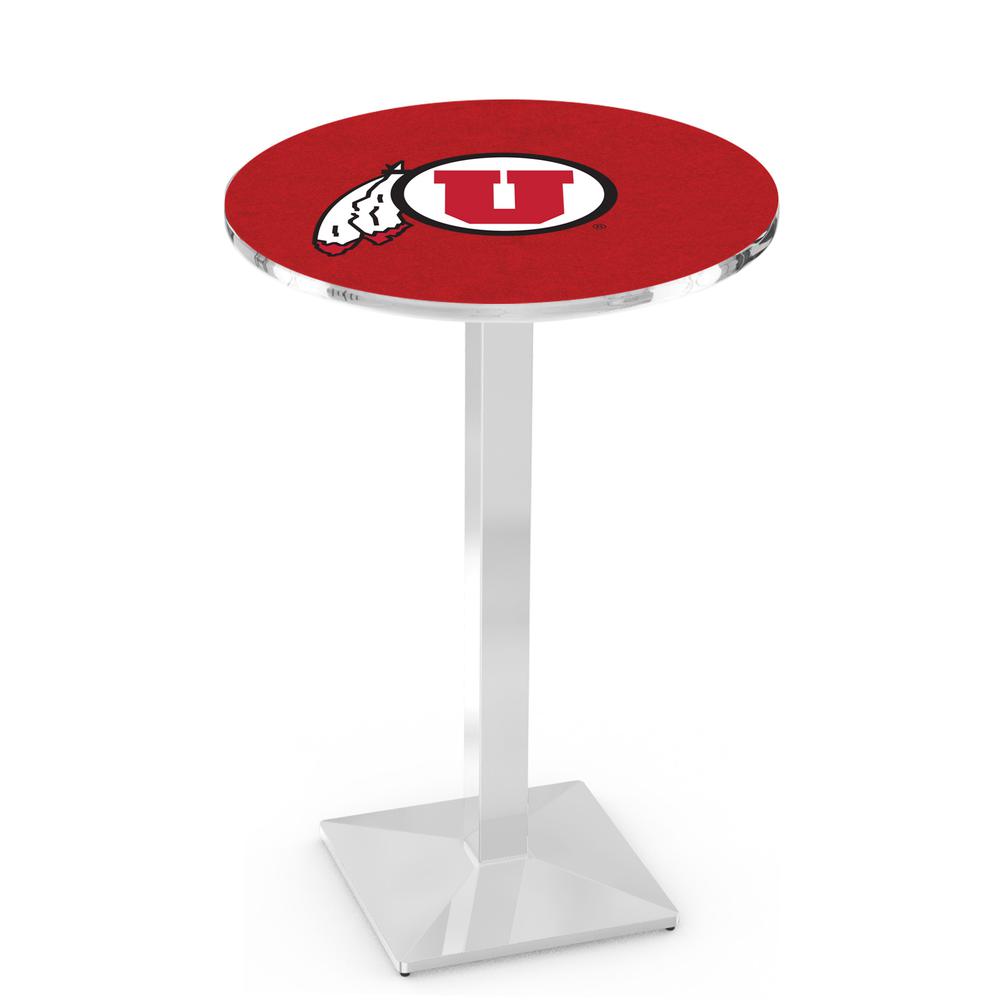 L217 University of Utah 36" Tall - 36" Top Pub Table with Chrome Finish. Picture 1