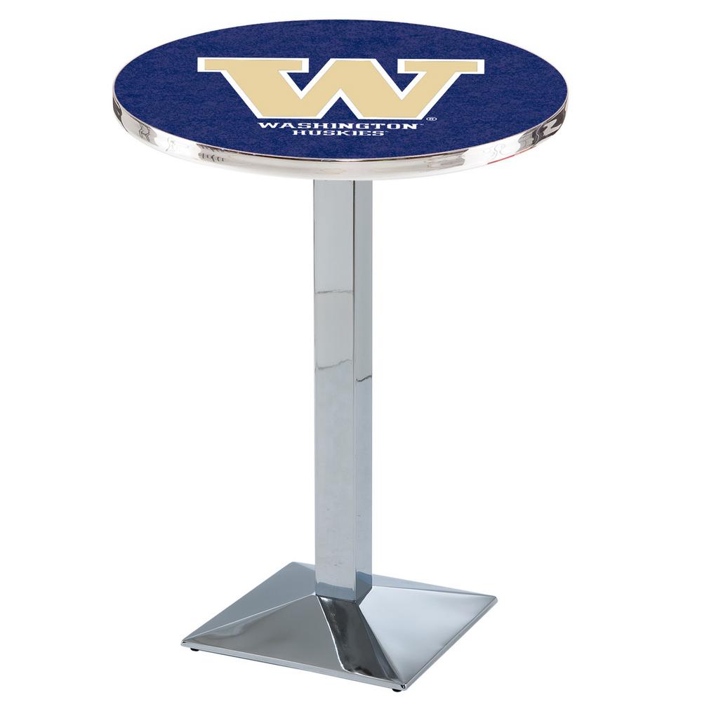 L217 University of Washington 36" Tall - 36" Top Pub Table with Chrome Finish. Picture 1