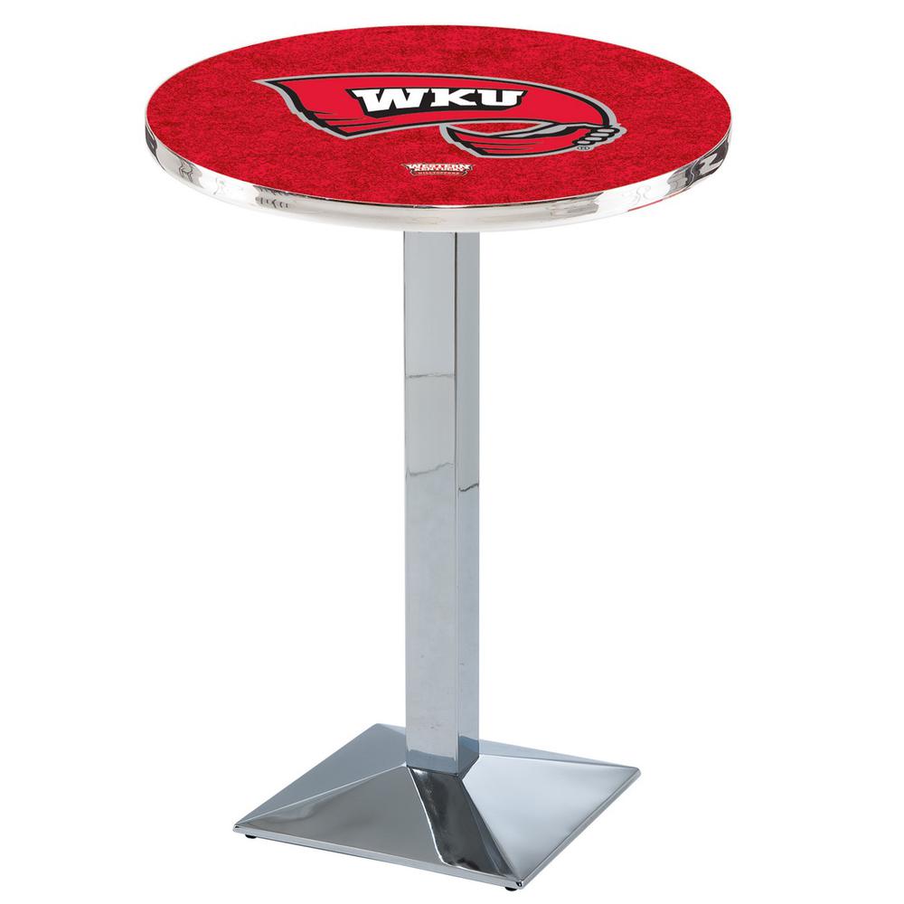 L217 Western Kentucky University 36' Tall - 36' Top Pub Table w/ Chrome Finish. Picture 1