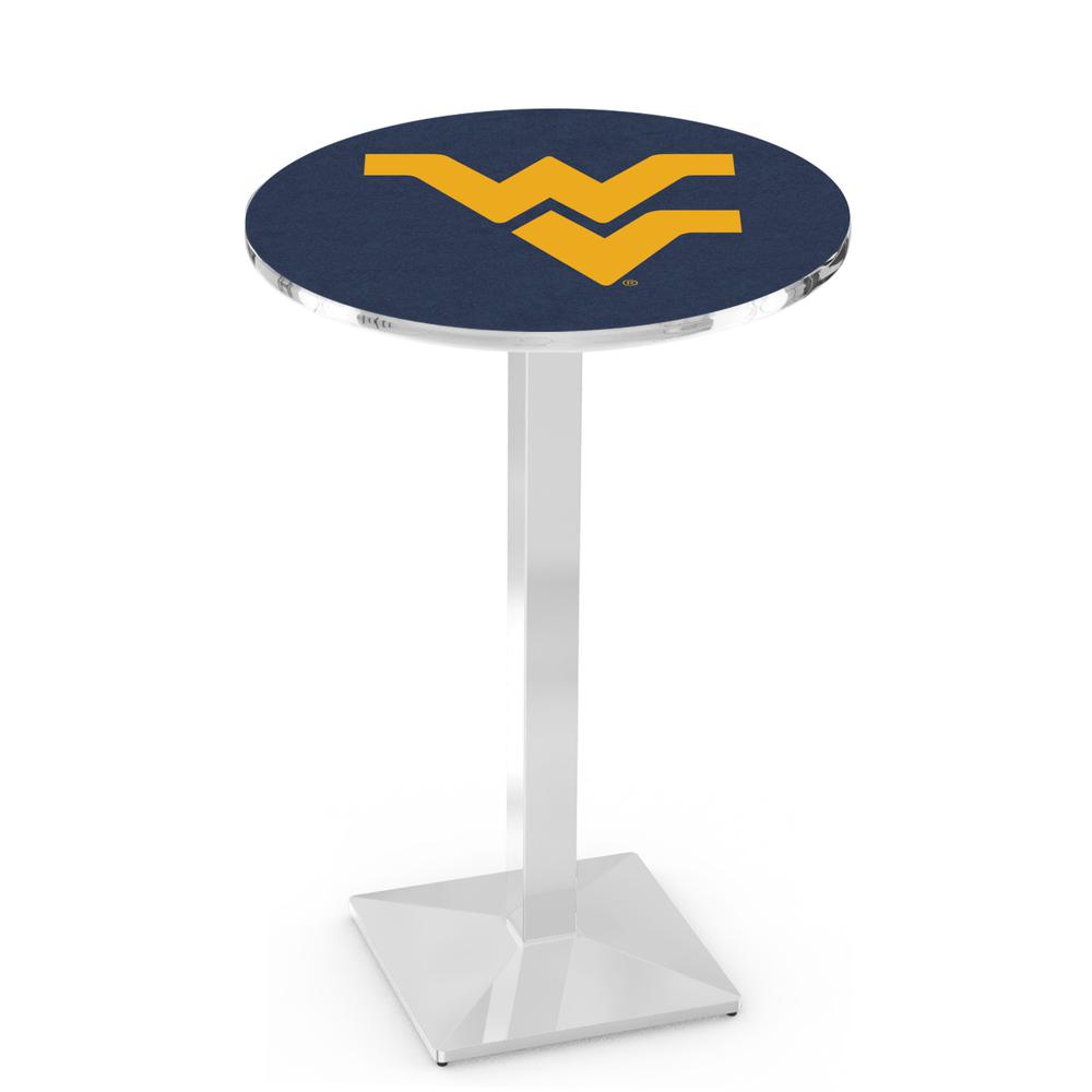 L217 West Virginia University 36' Tall - 36' Top Pub Table w/ Chrome Finish. Picture 1