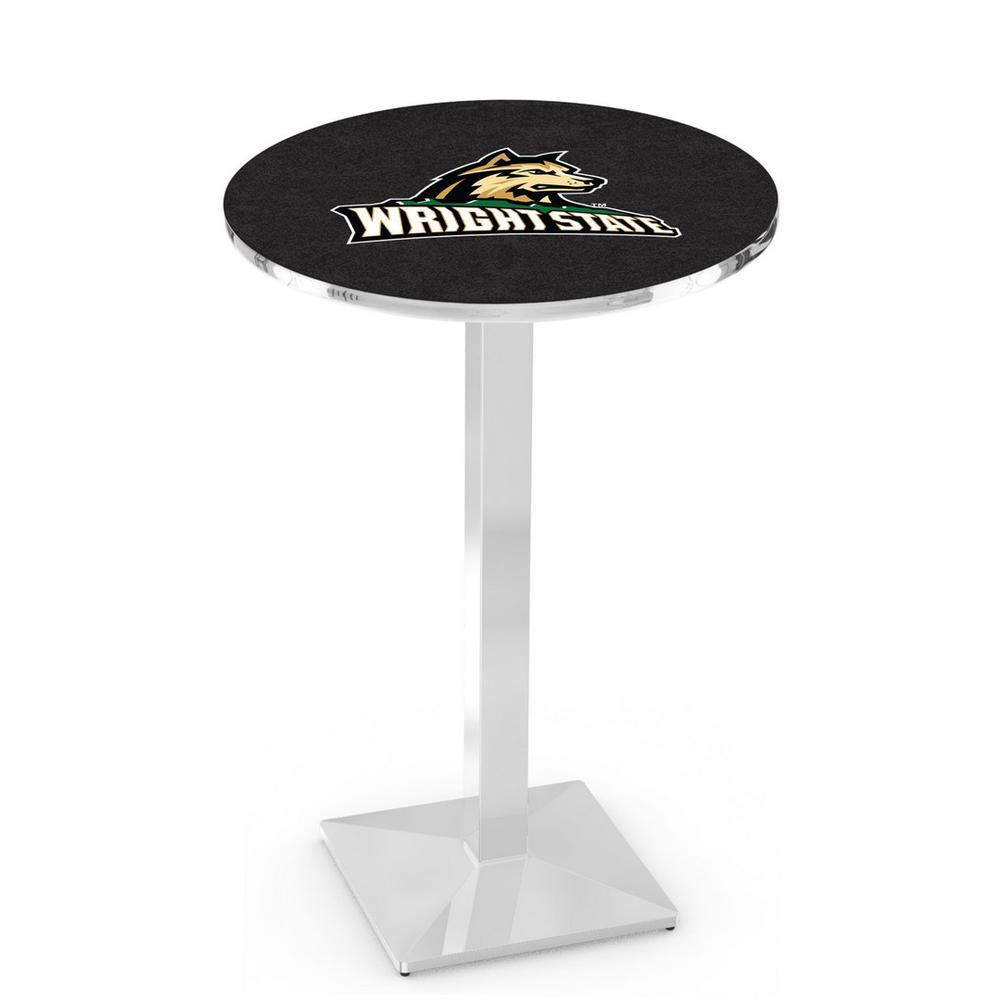L217 Wright State University 36' Tall - 36' Top Pub Table w/ Chrome Finish. The main picture.
