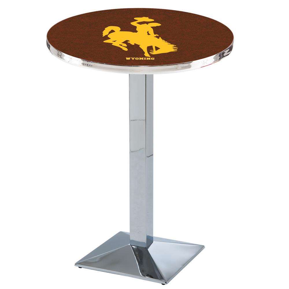 L217 University of Wyoming 36" Tall - 36" Top Pub Table with Chrome Finish. Picture 1