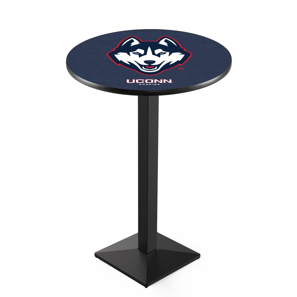 L217 University of Connecticut 36" Tall - 36" Top Pub Table with Black Wrinkle Finish. Picture 1