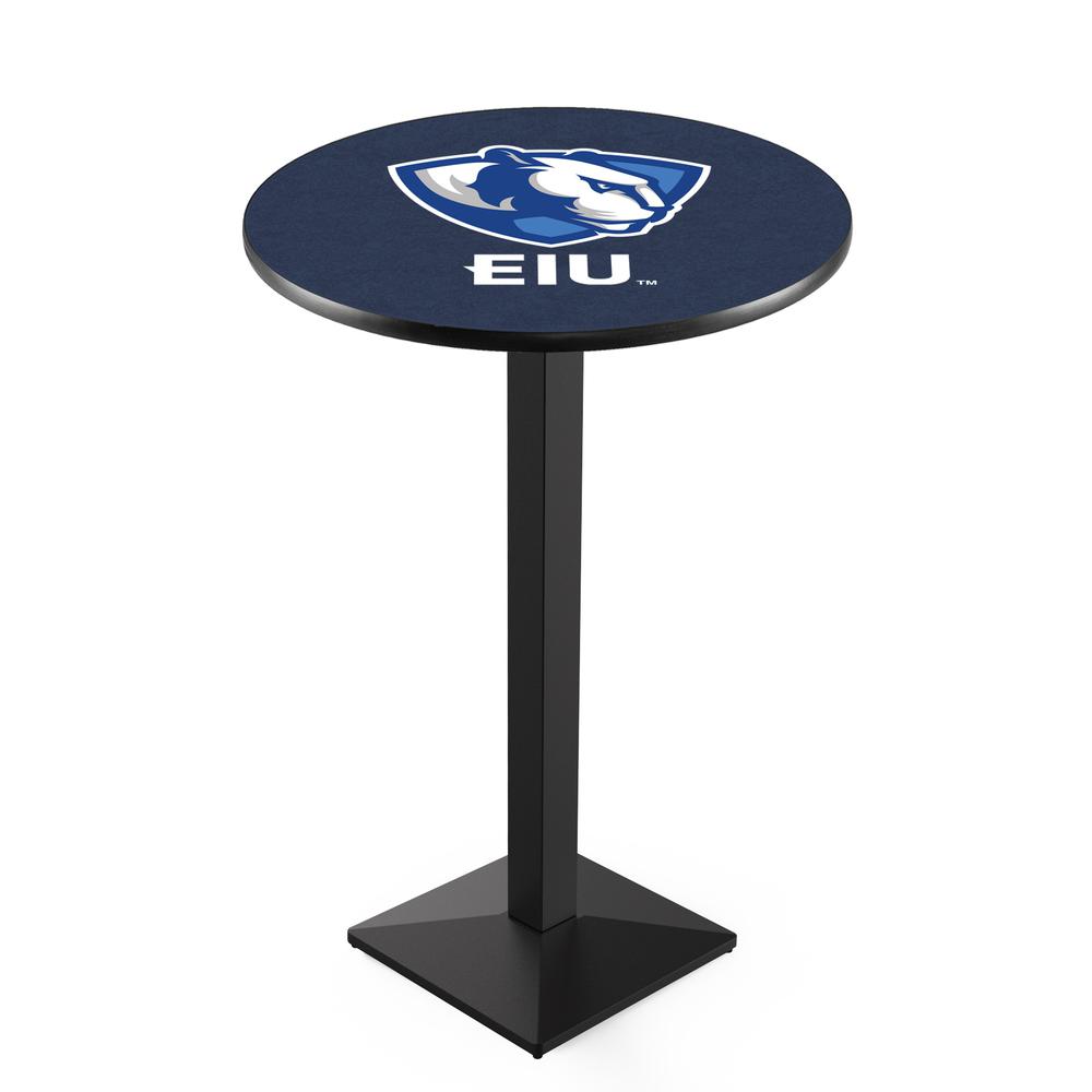 L217 Eastern Illinois University 36" Tall - 36" Top Pub Table with Black Wrinkle Finish. Picture 1