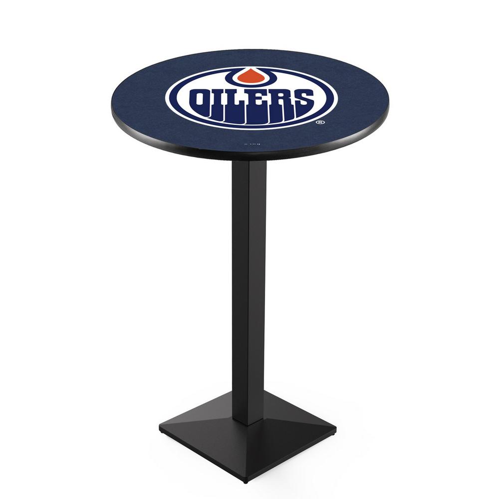 L217 Edmonton Oilers 36" Tall - 36" Top Pub Table with Black Wrinkle Finish (8746). Picture 1