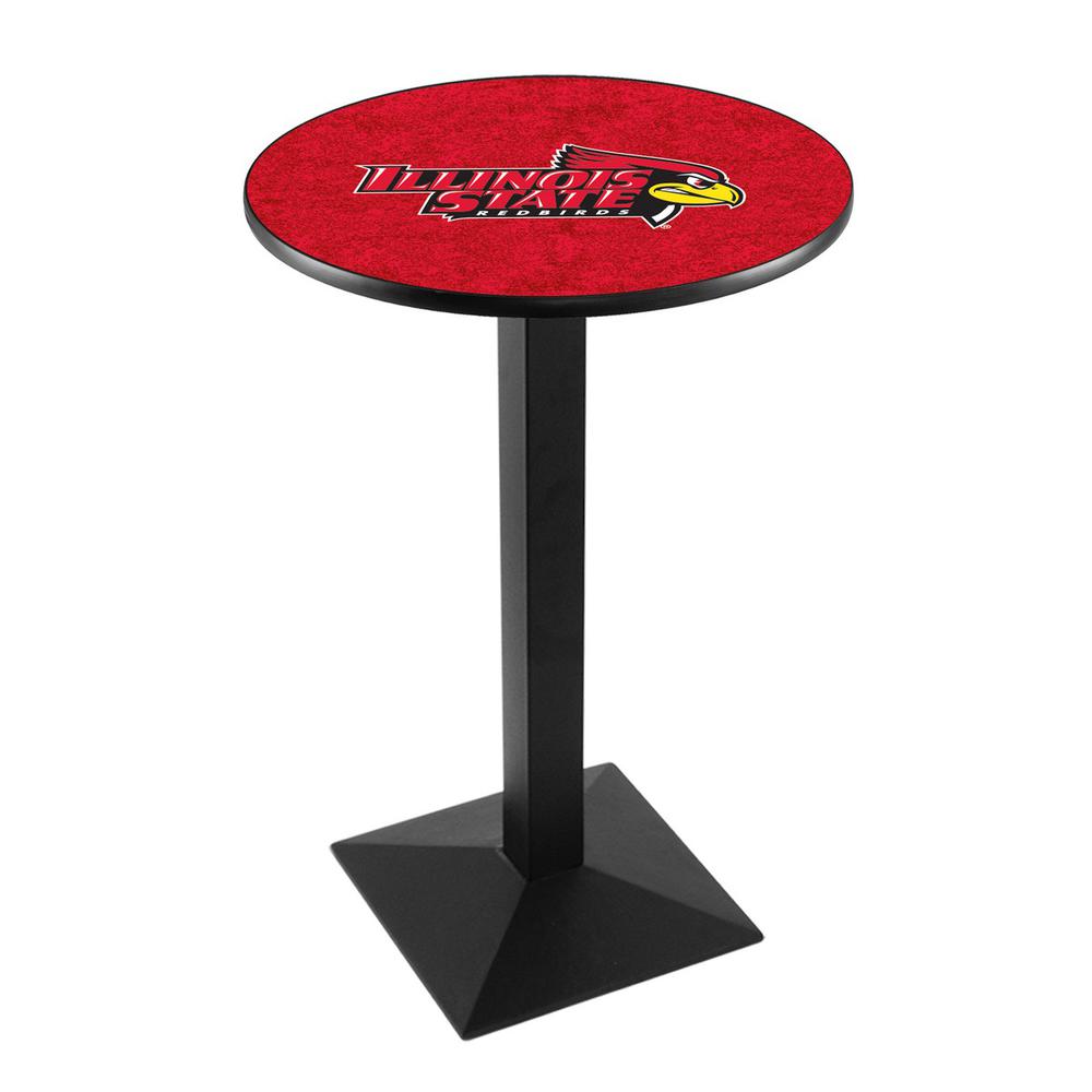 L217 Illinois State University 36" Tall - 36" Top Pub Table with Black Wrinkle Finish. Picture 1