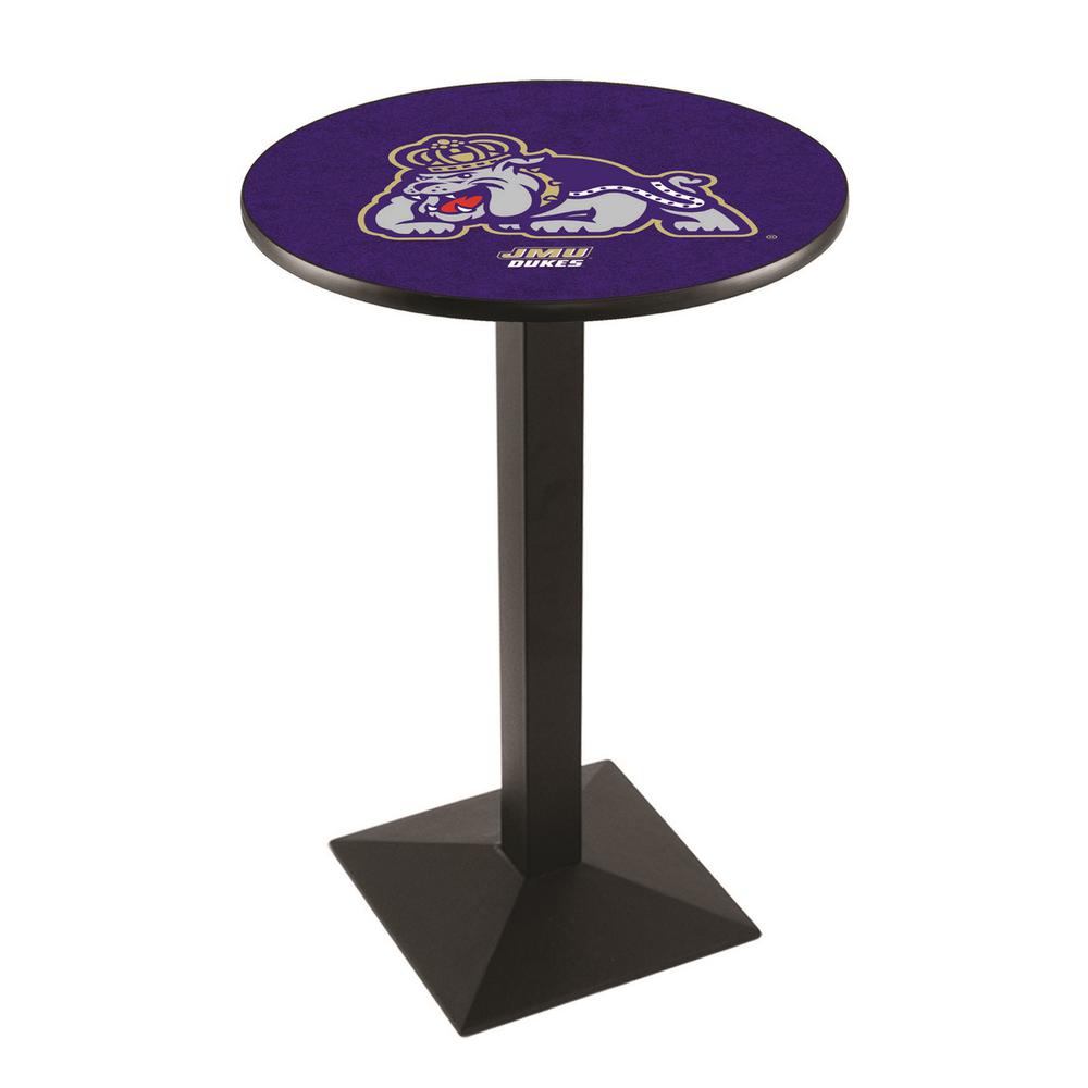 L217 James Madison University 36" Tall - 36" Top Pub Table with Black Wrinkle Finish. Picture 1