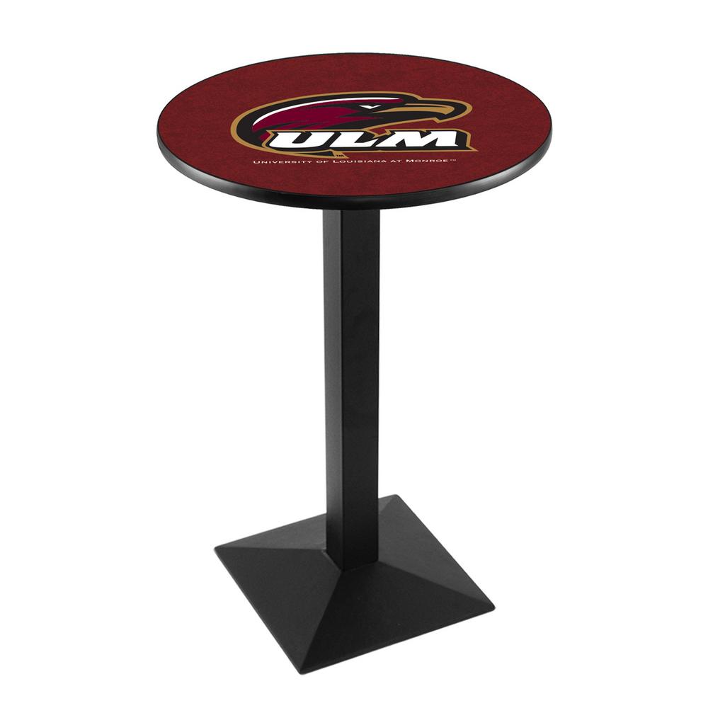 L217 University of Louisiana at Monroe 36" Tall - 36" Top Pub Table with Black Wrinkle Finish. Picture 1