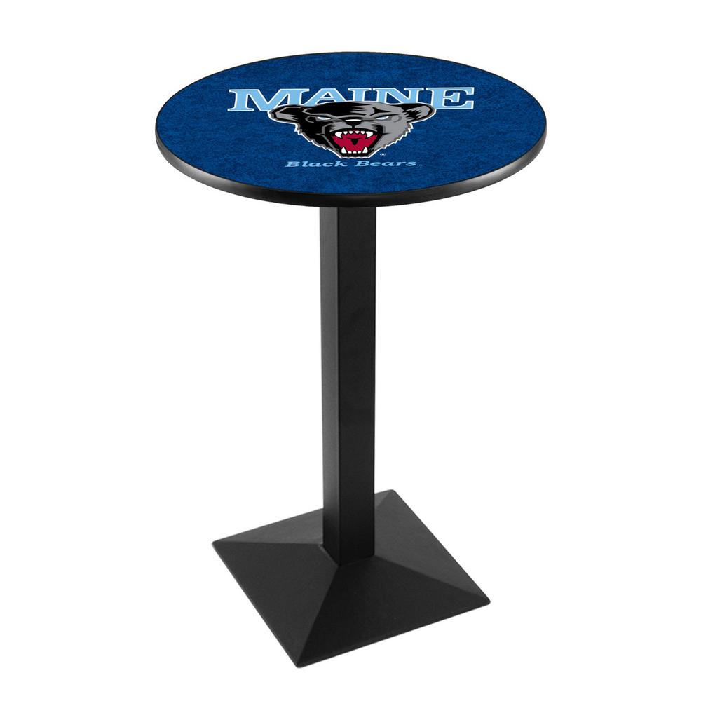 L217 University of Maine 36' Tall - 36' Top Pub Table w/ Black Wrinkle Finish. Picture 1