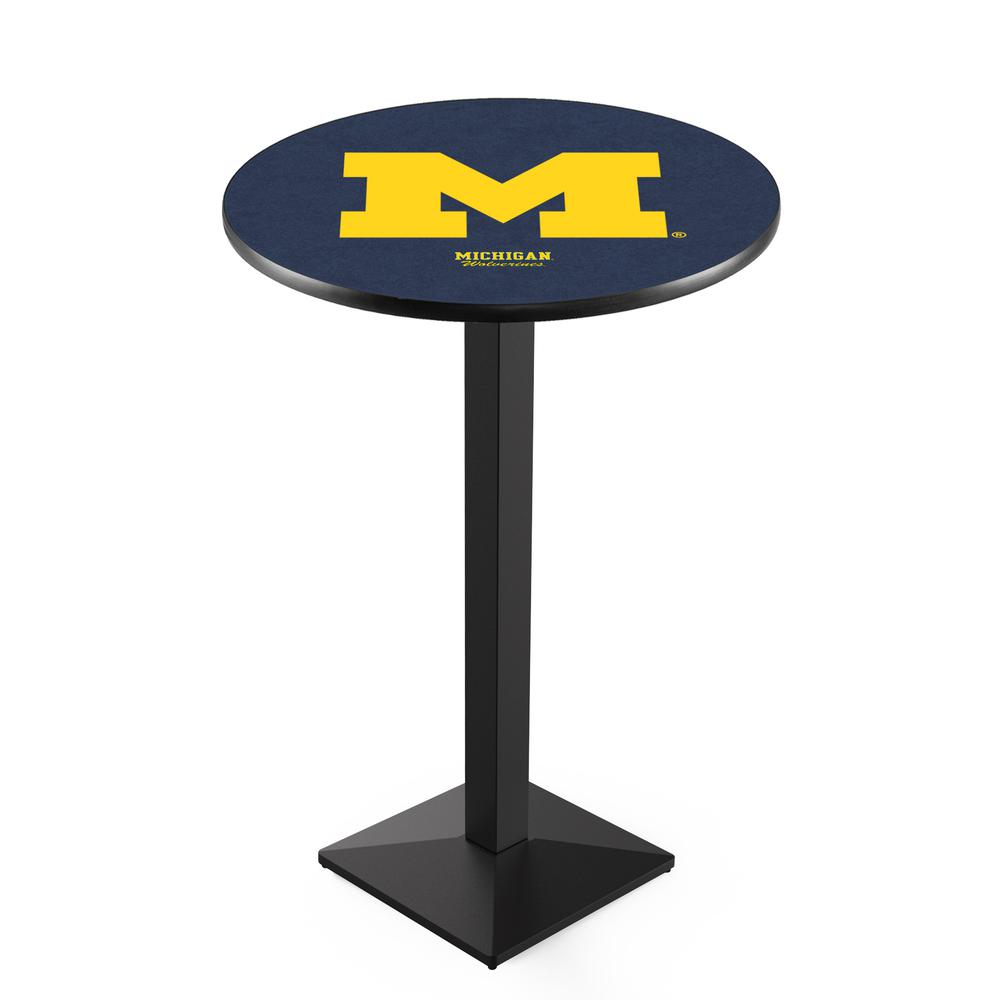 L217 University of Michigan 36" Tall - 36" Top Pub Table with Black Wrinkle Finish. Picture 1
