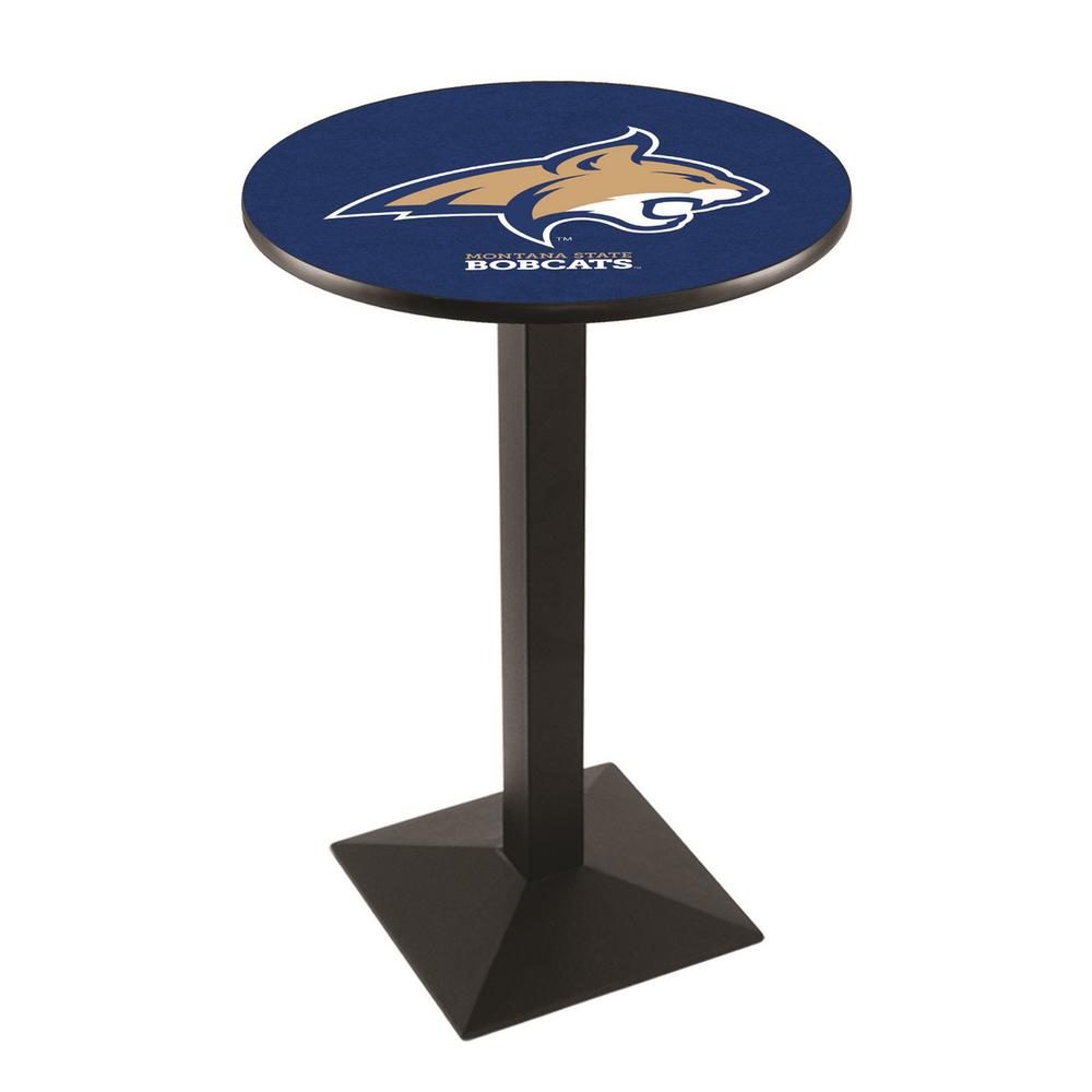 L217 Montana State University 36" Tall - 36" Top Pub Table with Black Wrinkle Finish. Picture 1