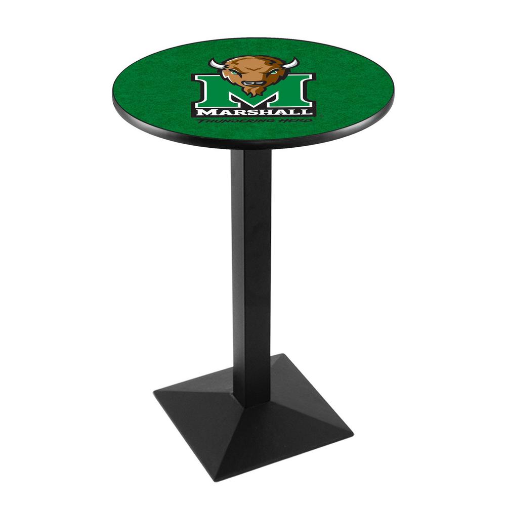 L217 Marshall University 36" Tall - 36" Top Pub Table with Black Wrinkle Finish. Picture 1