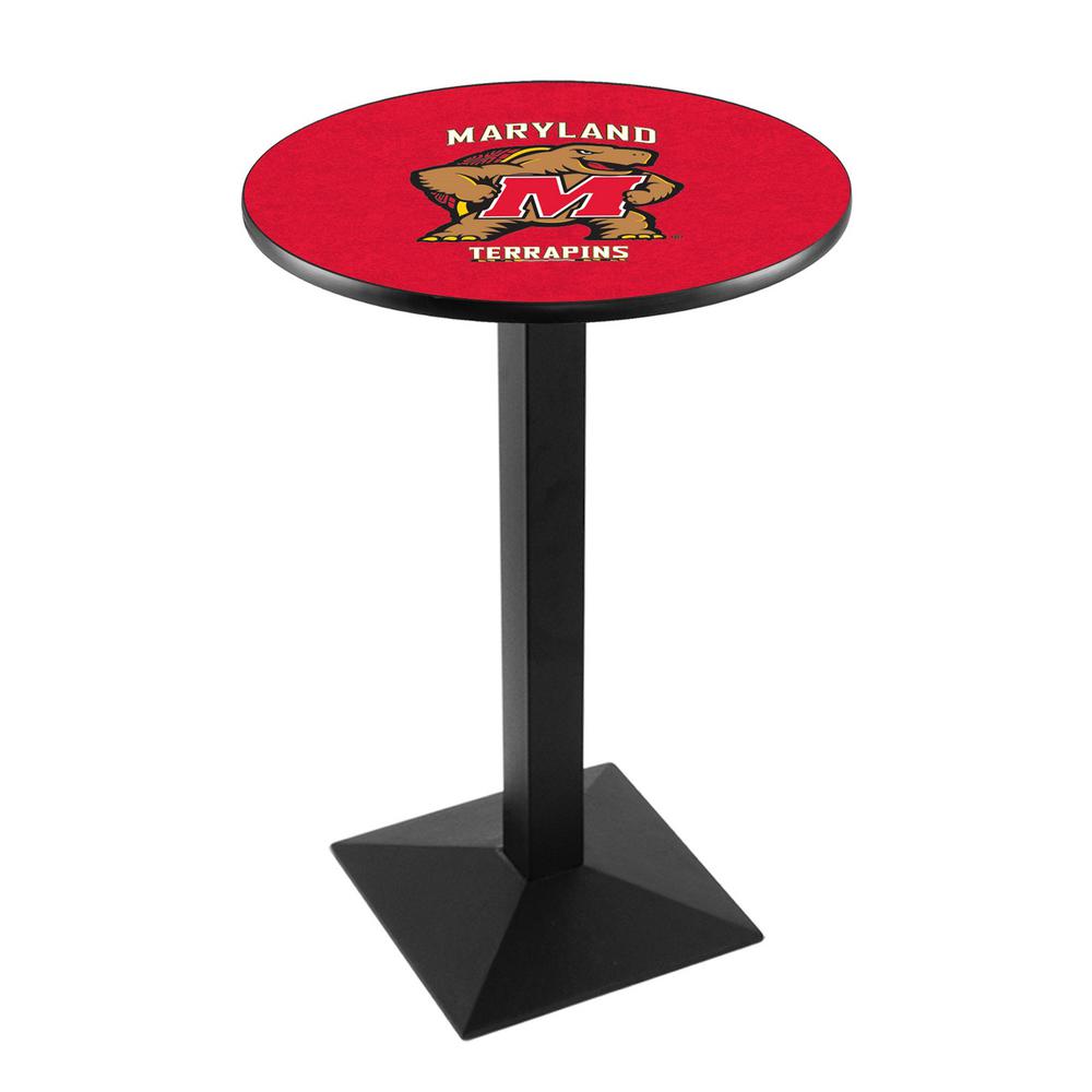 L217 University of Maryland 36' Tall - 36' Top Pub Table w/ Black Wrinkle Finish. Picture 1