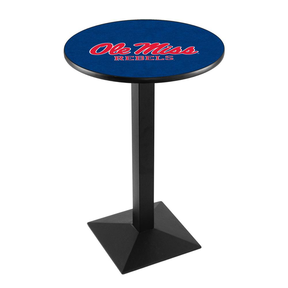 L217 University of Mississippi 36" Tall - 36" Top Pub Table with Black Wrinkle Finish. Picture 1