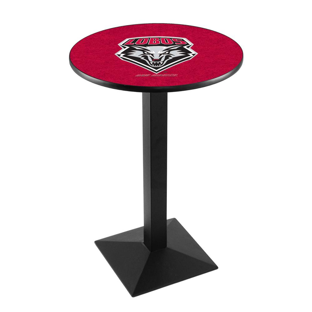 L217 University of New Mexico 36' Tall - 36' Top Pub Table w/ Black Wrinkle Finish. Picture 1
