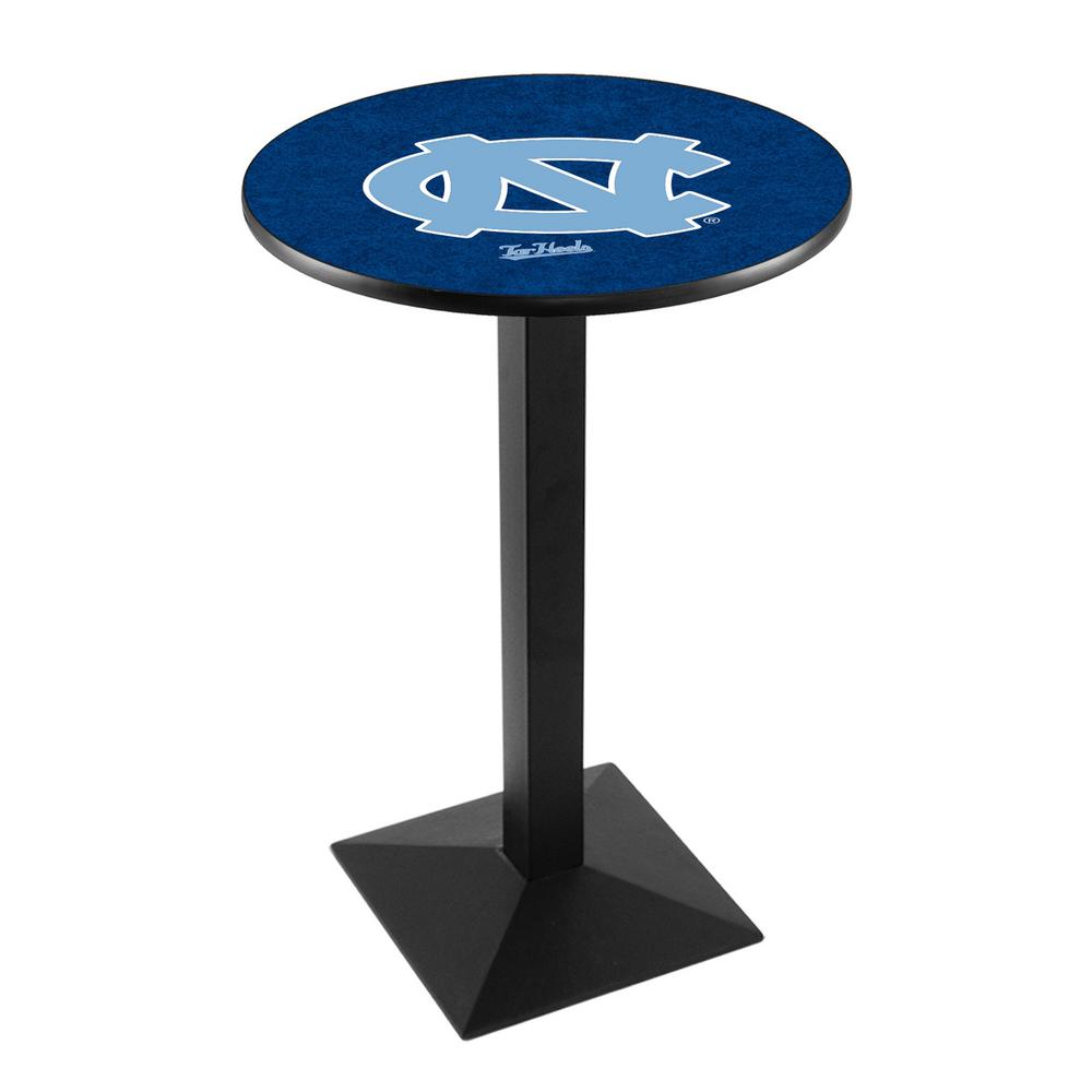 L217 University of North Carolina 36" Tall - 36" Top Pub Table with Black Wrinkle Finish. Picture 1