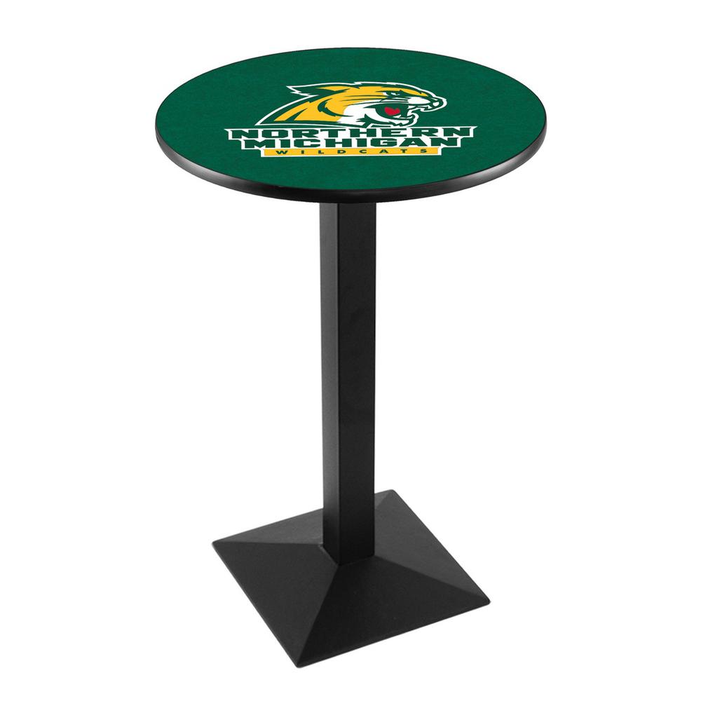 L217 Northern Michigan University 36" Tall - 36" Top Pub Table with Black Wrinkle Finish. Picture 1