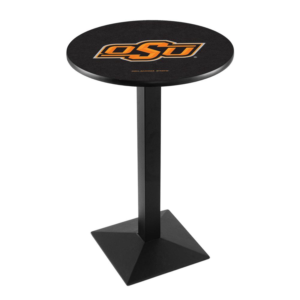 L217 Oklahoma State University 36" Tall - 36" Top Pub Table with Black Wrinkle Finish. Picture 1