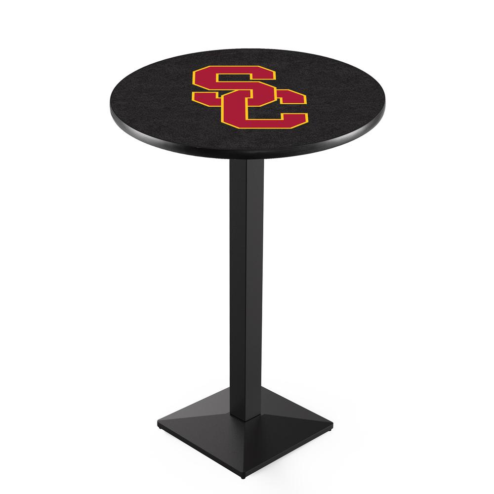 L217 University of Southern California 36' Tall - 36' Top Pub Table w/ Black Wrinkle Finish. Picture 1