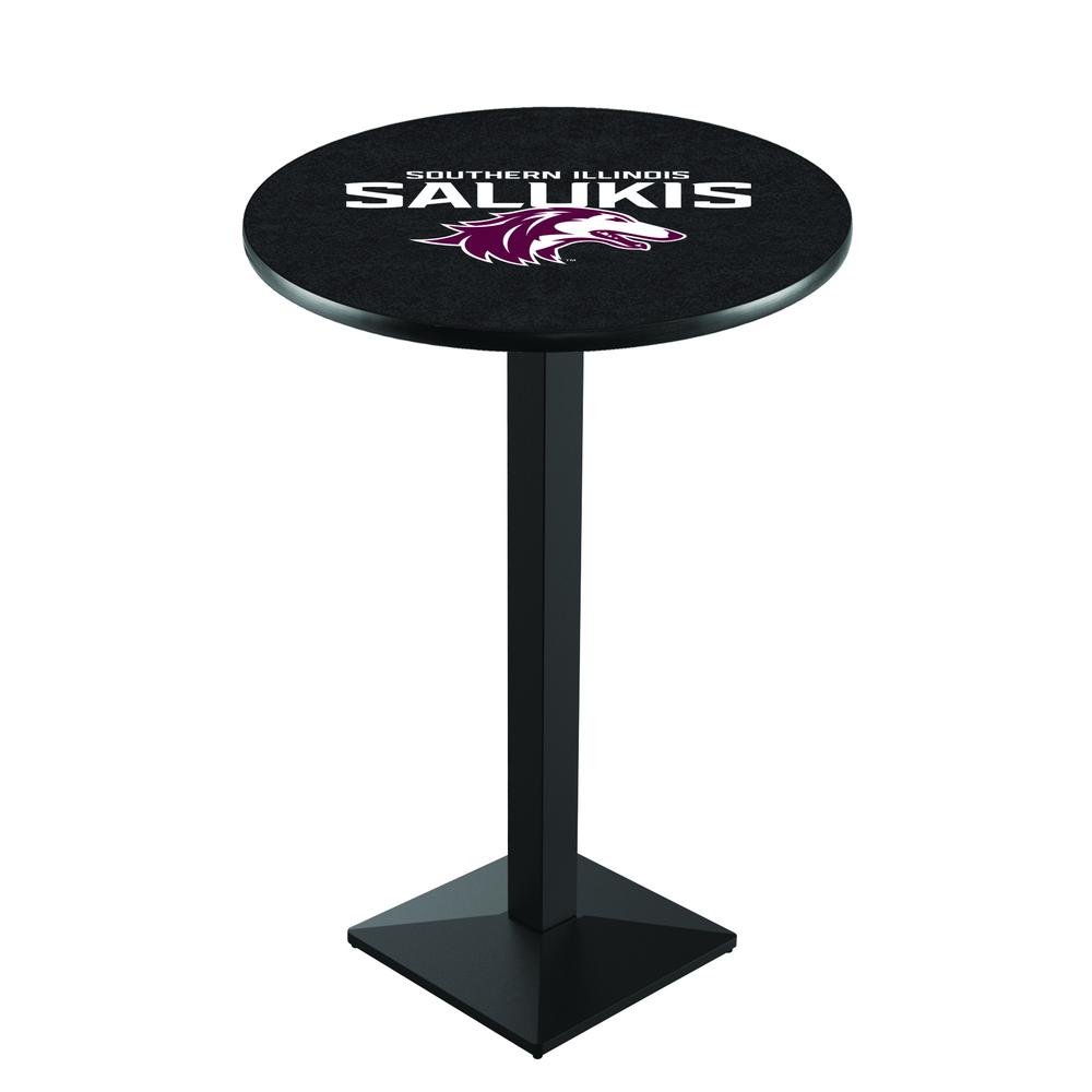 L217 Southern Illinois University 36" Tall - 36" Top Pub Table with Black Wrinkle Finish. Picture 1