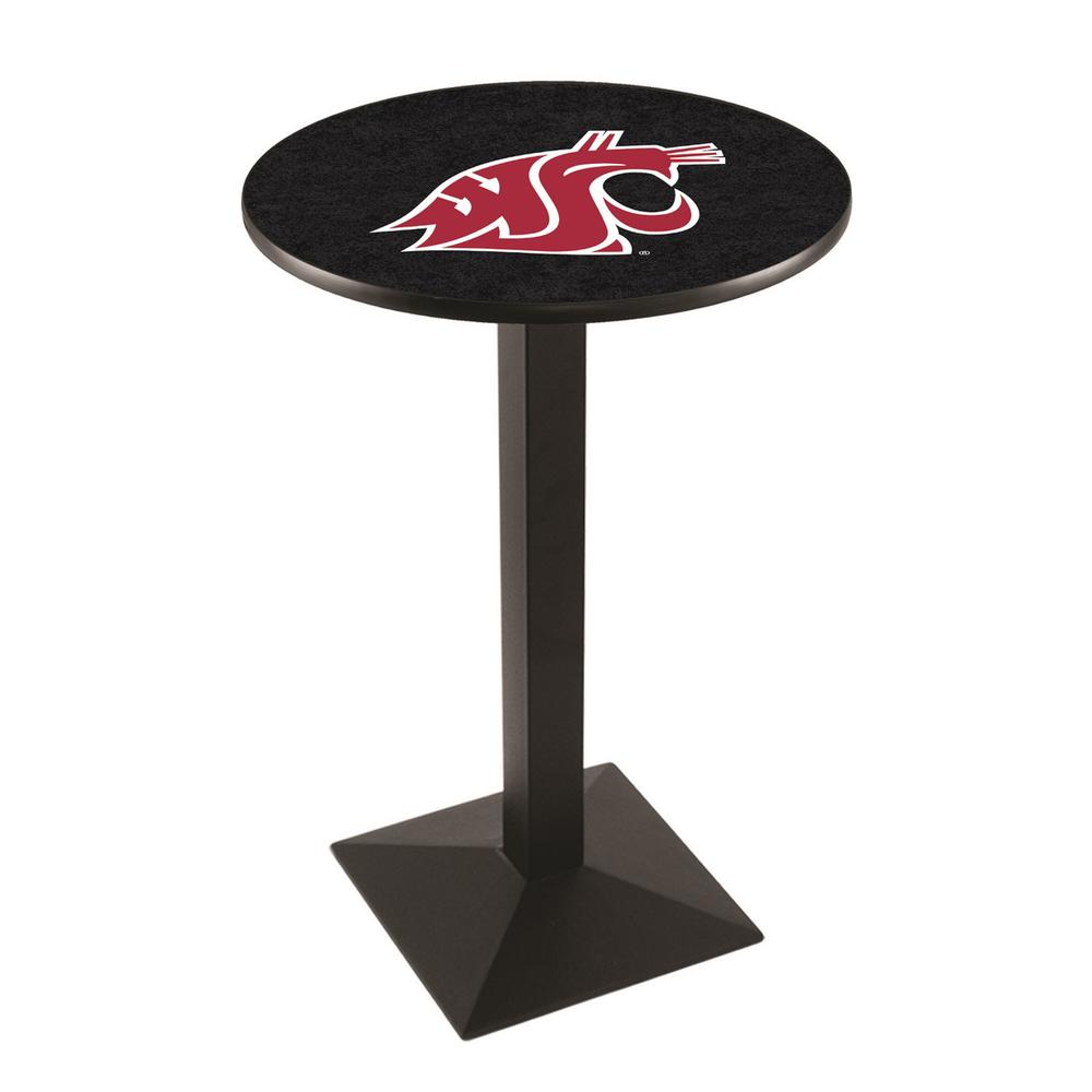 L217 Washington State University 36" Tall - 36" Top Pub Table with Black Wrinkle Finish. Picture 1