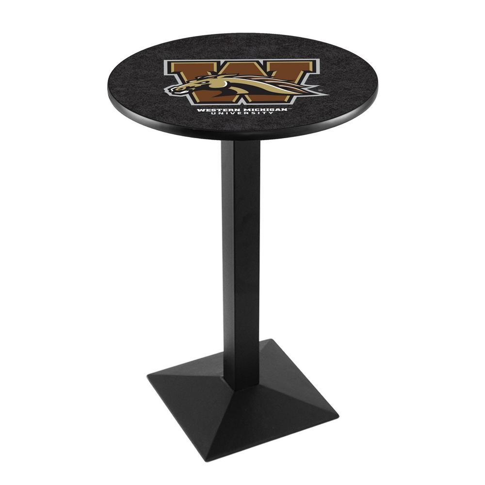 L217 Western Michigan University 36' Tall - 36' Top Pub Table w/ Black Wrinkle Finish. Picture 1
