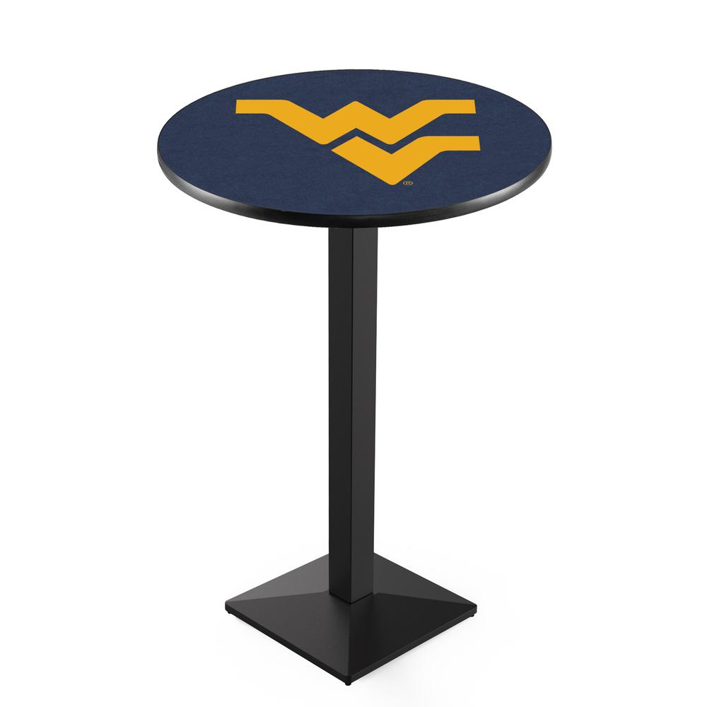 L217 West Virginia University 36" Tall - 36" Top Pub Table with Black Wrinkle Finish. Picture 1