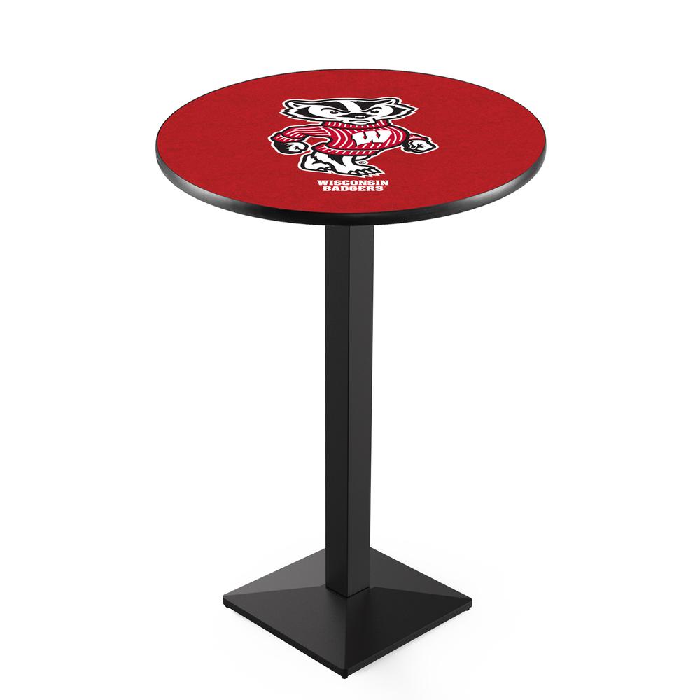 L217 University of Wisconsin (Badger)  36' Tall - 36' Top Pub Table w/ Black Wrinkle Finish. Picture 1
