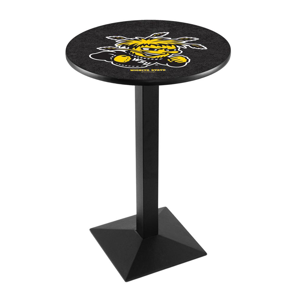 L217 Wichita State University 36" Tall - 36" Top Pub Table with Black Wrinkle Finish. Picture 1