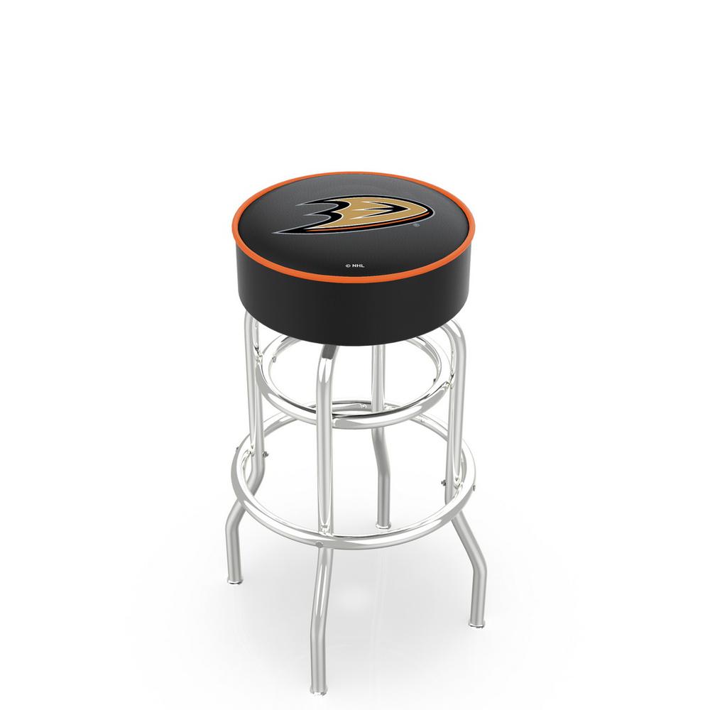 30" L7C1 - 4" Anaheim Ducks Cushion Seat with Double-Ring Chrome Base Swivel Bar Stool by Holland Bar Stool Company. Picture 1