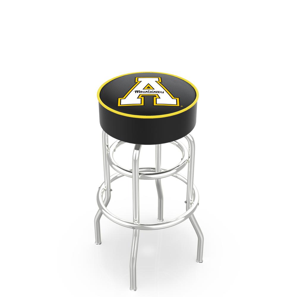 30" L7C1 - 4" Appalachian State Cushion Seat with Double-Ring Chrome Base Swivel Bar Stool by Holland Bar Stool Company. Picture 1