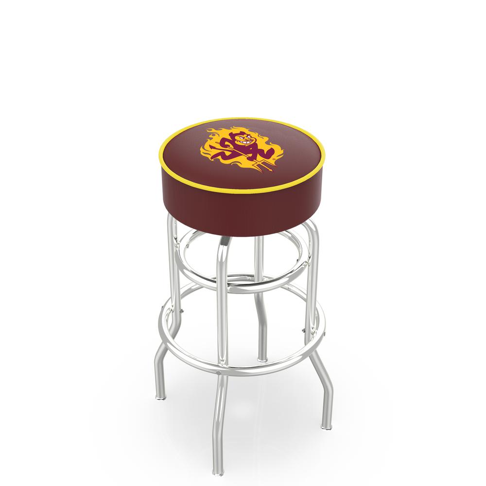 30" L7C1 - 4" Arizona State Cushion Seat with Double-Ring Chrome Base Swivel Bar Stool and Sparky Logo by Holland Bar Stool Company. Picture 1