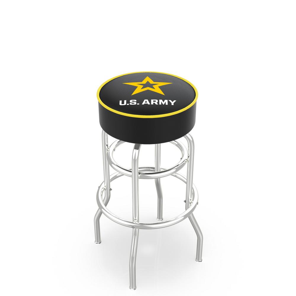 30" L7C1 - 4" U.S. Army Cushion Seat with Double-Ring Chrome Base Swivel Bar Stool by Holland Bar Stool Company. Picture 1