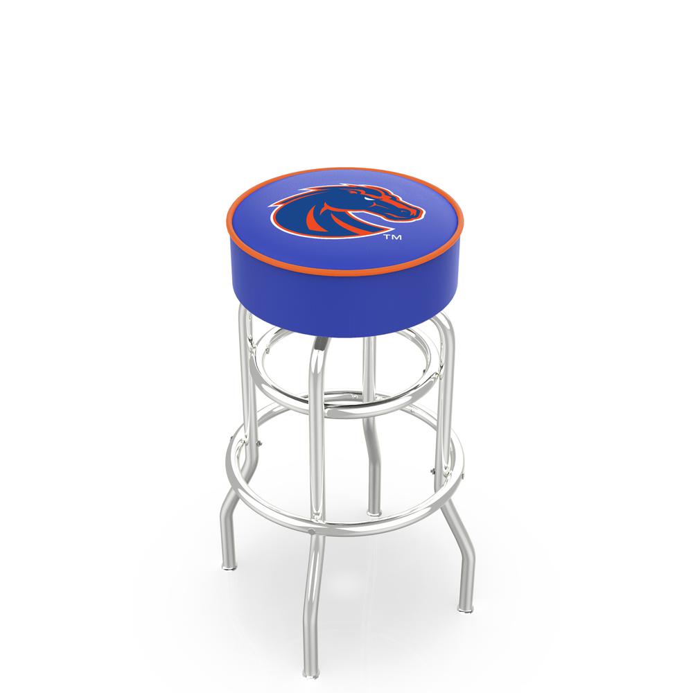 30" L7C1 - 4" Boise State Cushion Seat with Double-Ring Chrome Base Swivel Bar Stool by Holland Bar Stool Company. Picture 1