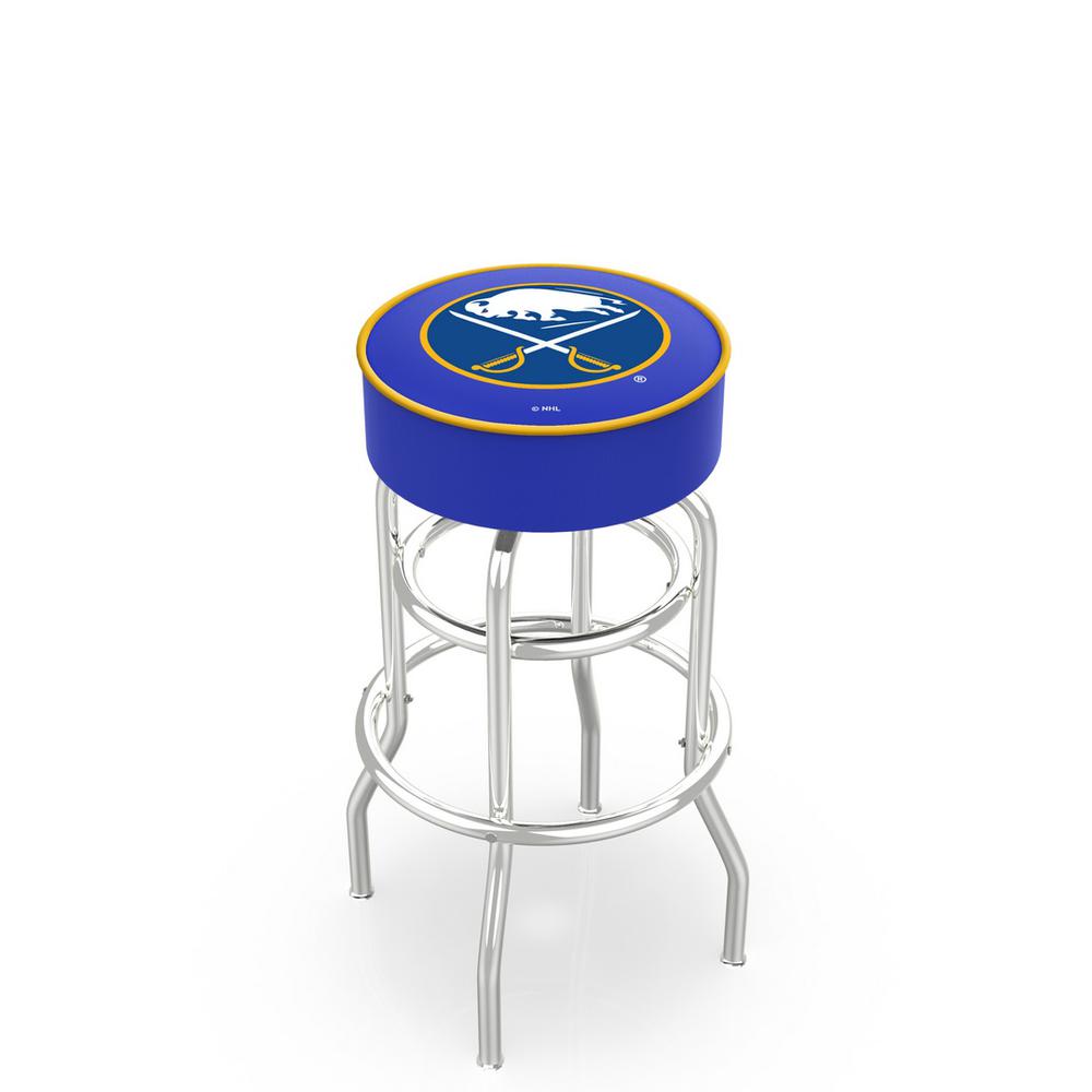 30" L7C1 - 4" Buffalo Sabres Cushion Seat with Double-Ring Chrome Base Swivel Bar Stool by Holland Bar Stool Company. Picture 1
