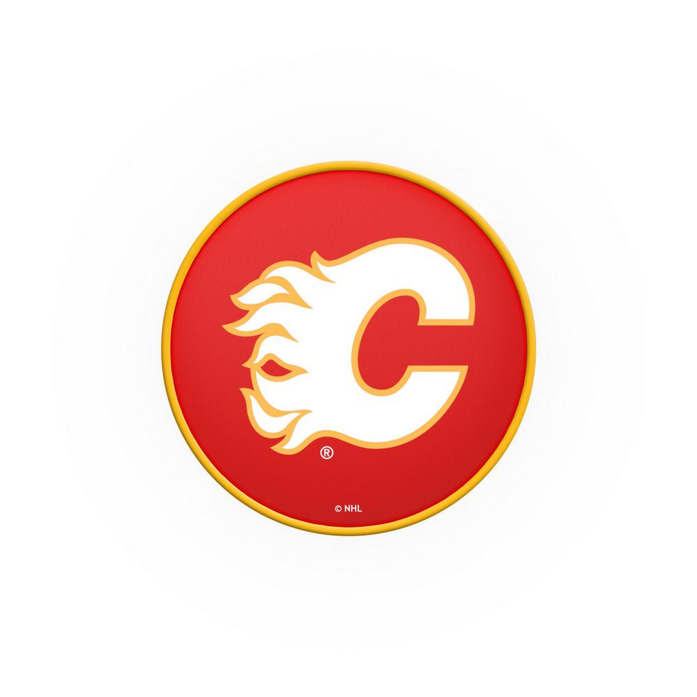 30" L7C1 - 4" Calgary Flames Cushion Seat with Double-Ring Chrome Base Swivel Bar Stool by Holland Bar Stool Company. Picture 2