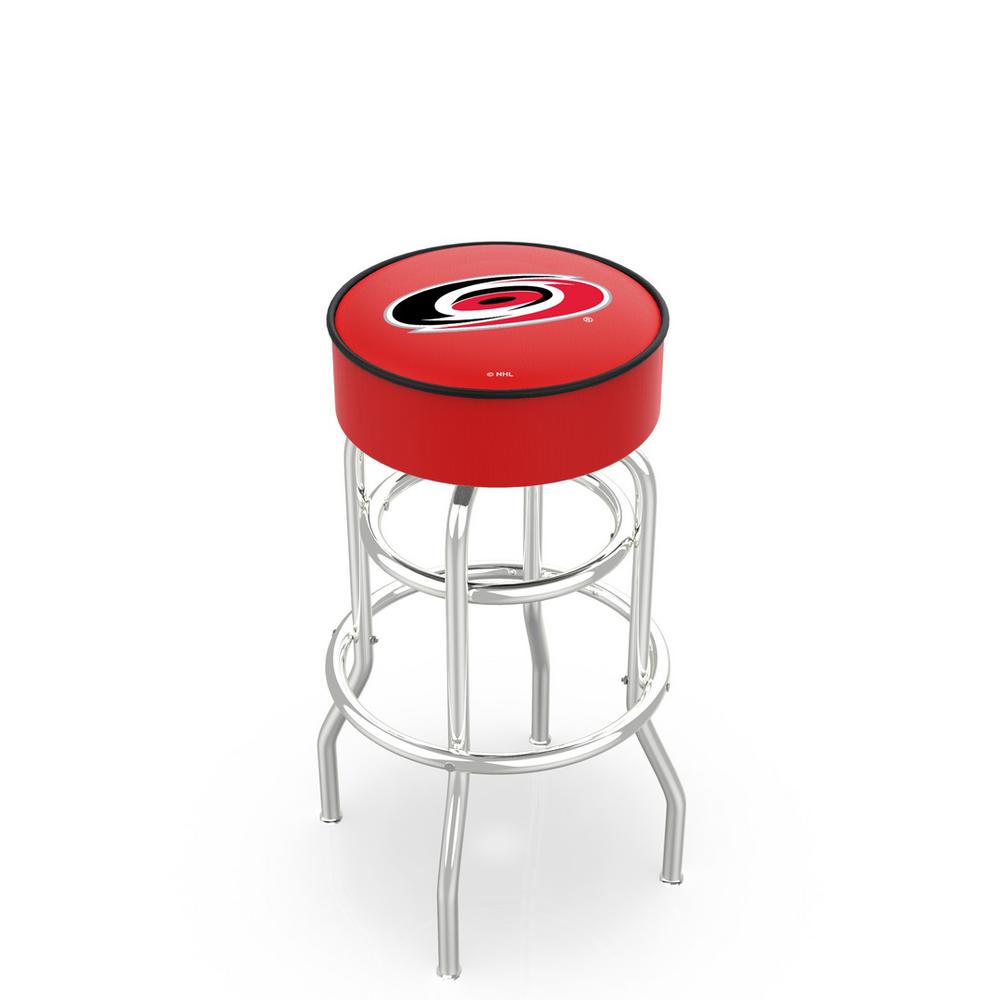 30" L7C1 - 4" Carolina Hurricanes Cushion Seat with Double-Ring Chrome Base Swivel Bar Stool by Holland Bar Stool Company. Picture 1