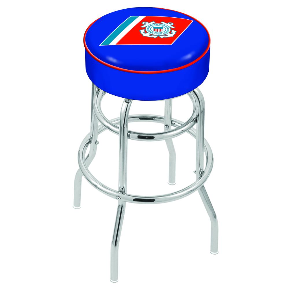 30" L7C1 - 4" U.S. Coast Guard Cushion Seat with Double-Ring Chrome Base Swivel Bar Stool by Holland Bar Stool Company. Picture 1