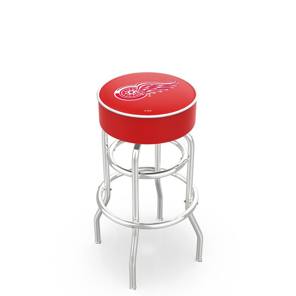 30" L7C1 - 4" Detroit Red Wings Cushion Seat with Double-Ring Chrome Base Swivel Bar Stool by Holland Bar Stool Company. Picture 1